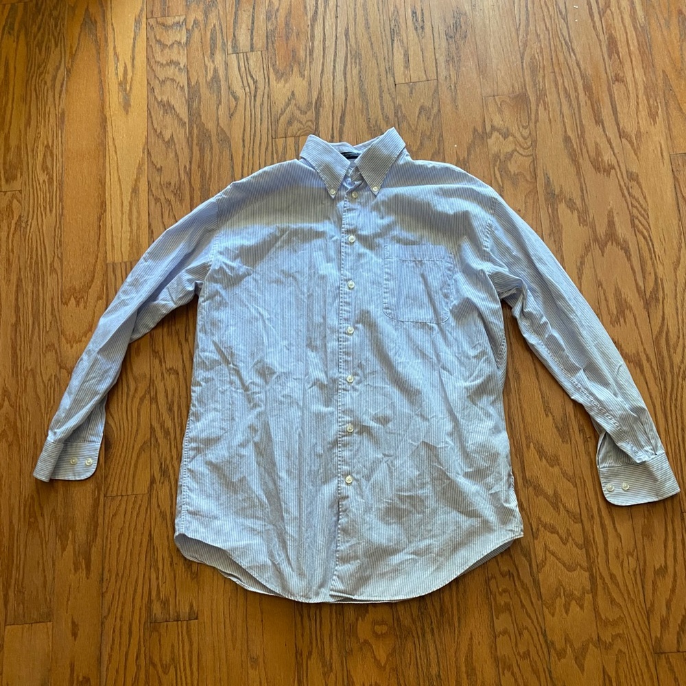 Nautica Men’s Blue and White Striped Dress Shirt